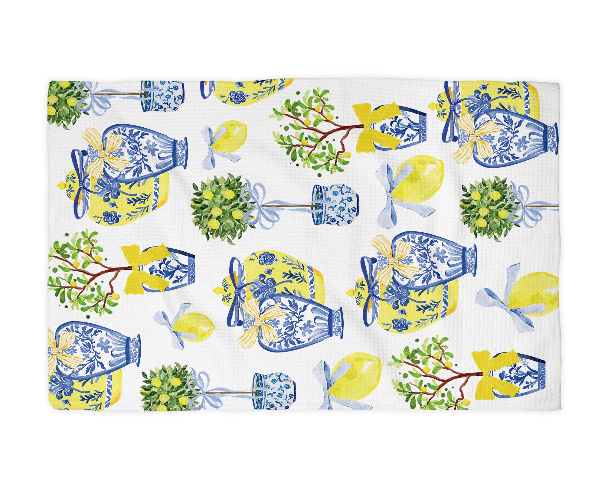 Lemon Chinoiserie Citrus Summer Fruit Kitchen Towel Waffle