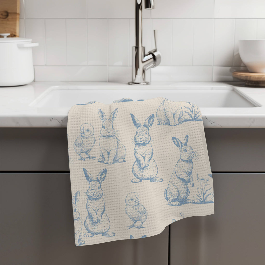 Easter Bunny Rabbit Spring Egg Kitchen Towel Waffle Baking