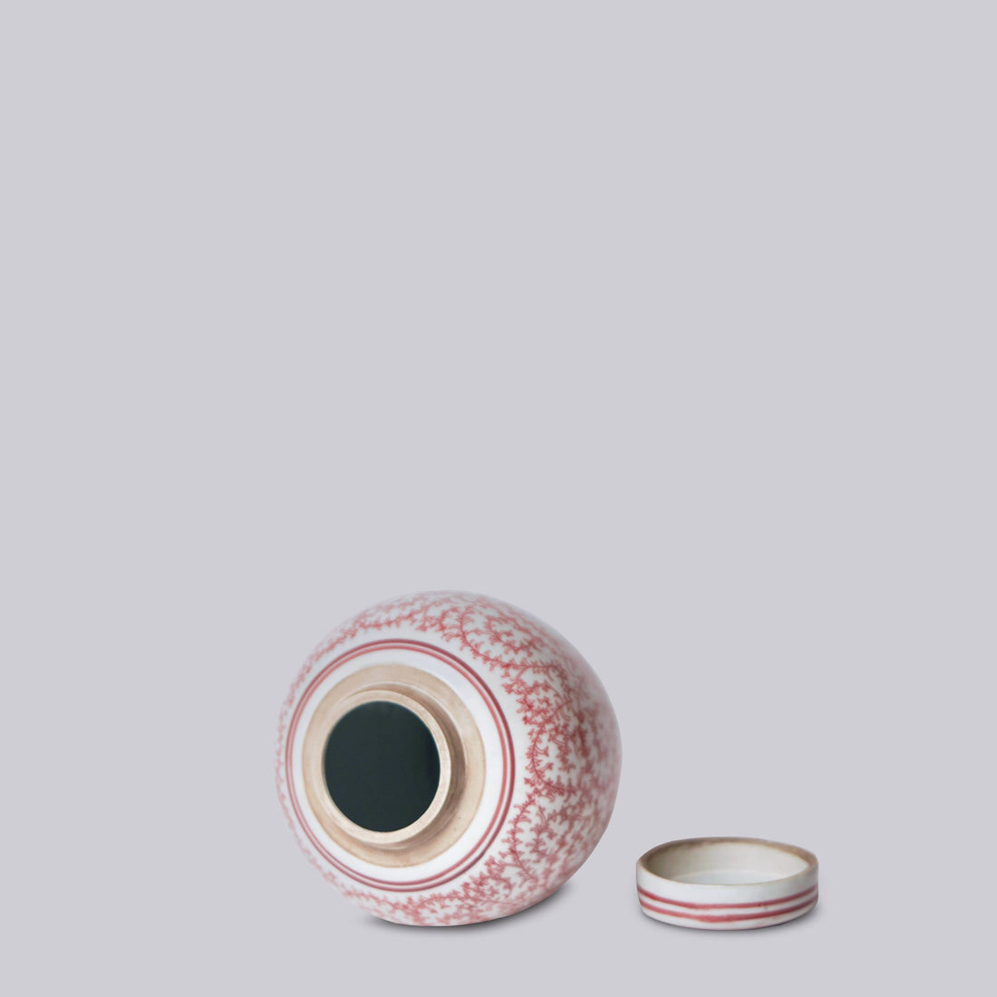 Red and White Porcelain Scrolling Peony Round Jar