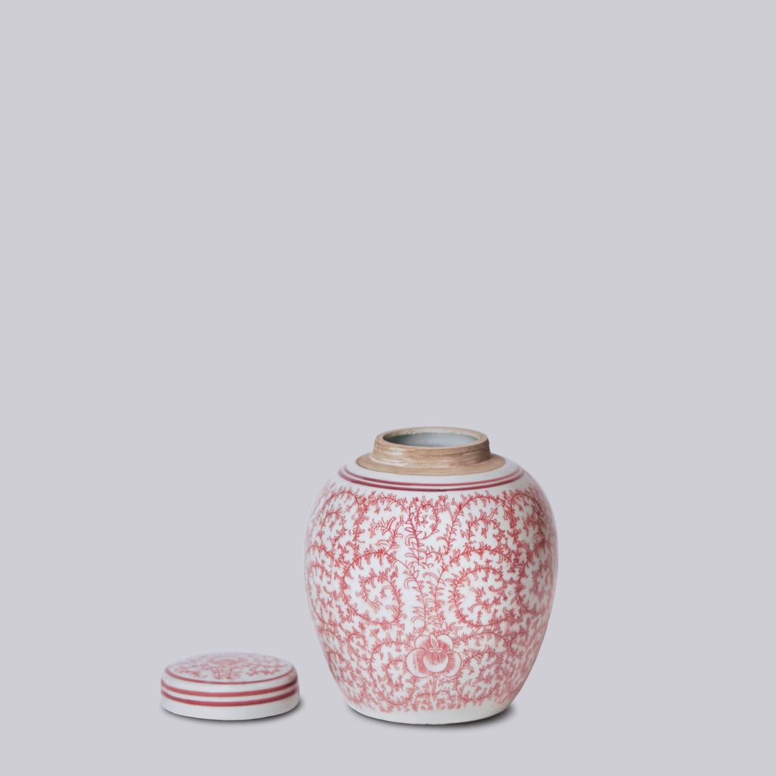 Red and White Porcelain Scrolling Peony Round Jar