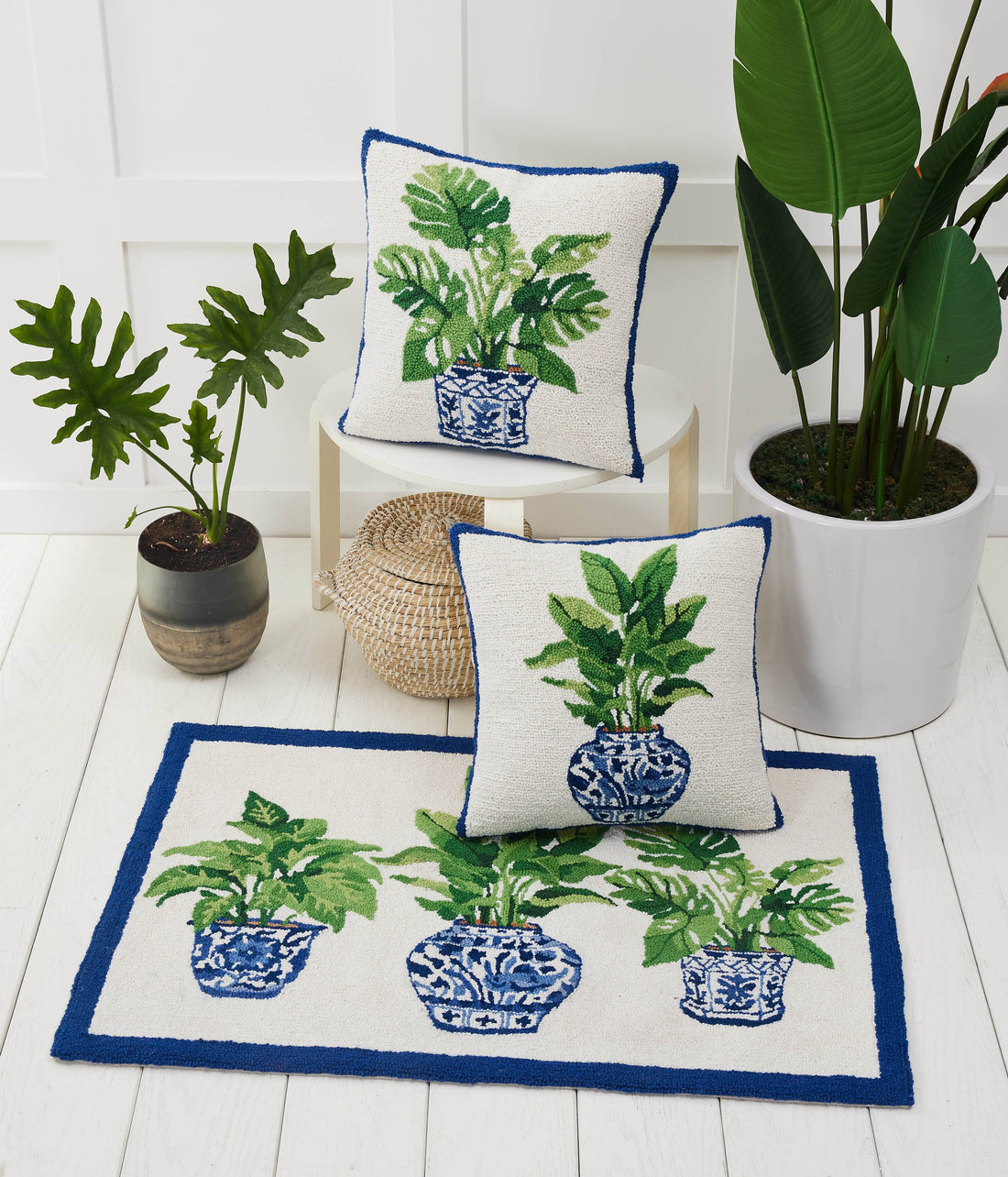 Blue Monstera Plant Hook Pillow - Sally Eckman Roberts